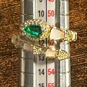 Gold Tone Snake Wrap Ring – Emerald Green CZ Serpent Adjustable Statement